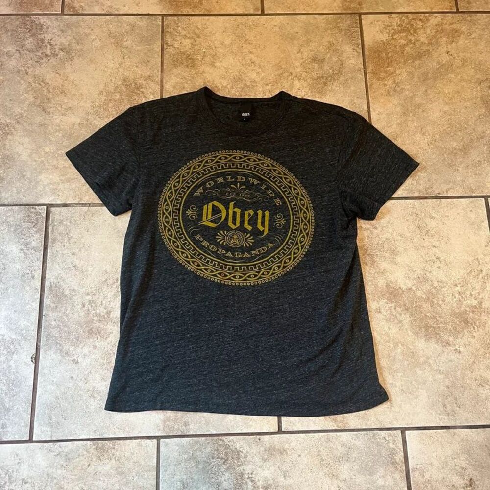 Vintage OBEY Single Stitch T-Shirt Graphic gray Size L